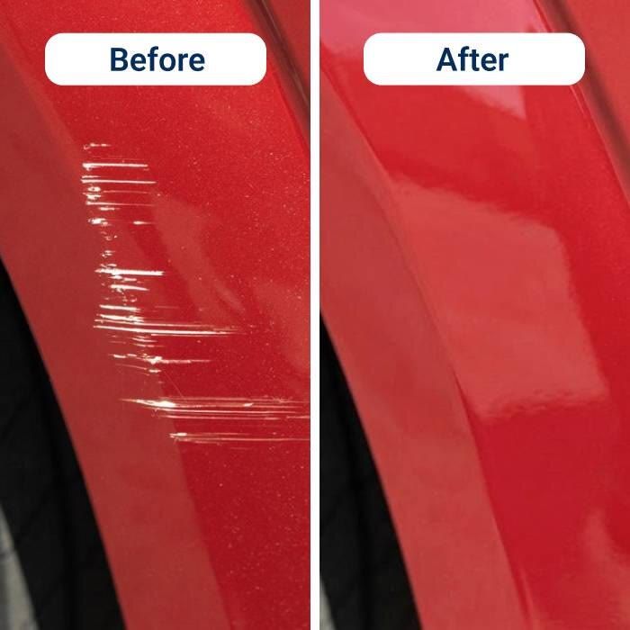 Before and after: light scuffs on red paint